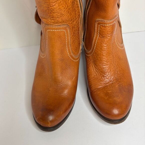 Frye Fiona Light Brown Leather Loop Knee High Boots Heeled Womens - Picture 5 of 11